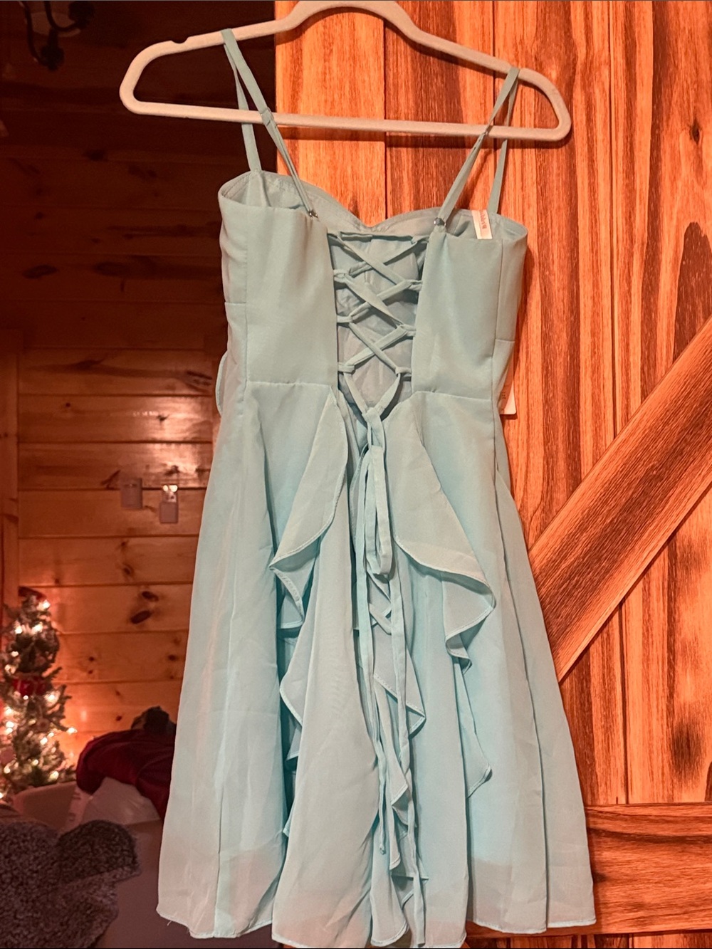 Aqua Ruffle Spaghetti-Strap Mini Dress - Picture 6 of 7